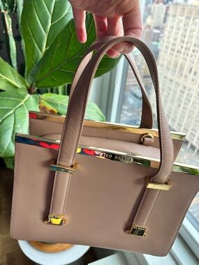 Ted Baker Taupe Leather Satchel or Crossbody Option with Gold Trim